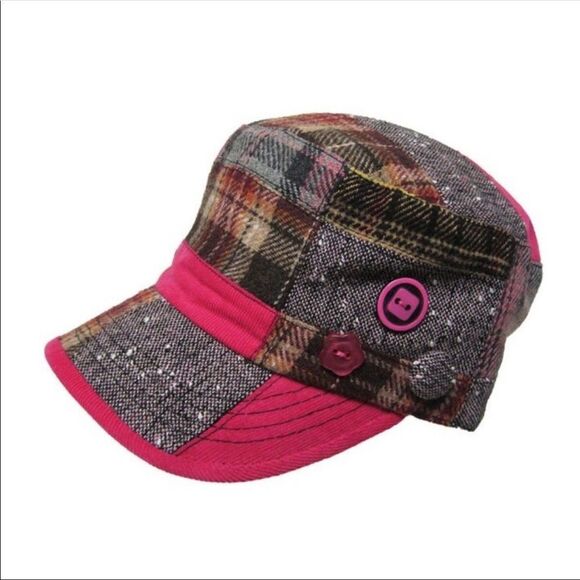 Mixed Media Cadet with Button Trim Hat Pink - Picture 1 of 6